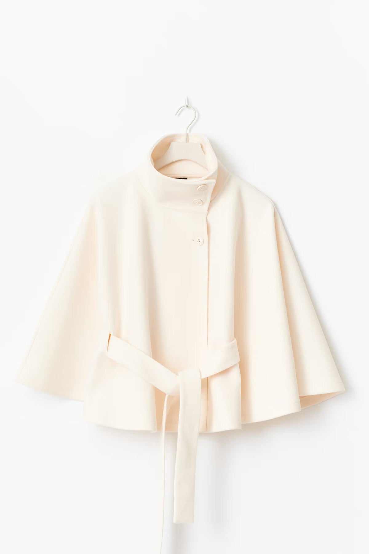 Women Cape Coat High Collar Belted Jacket