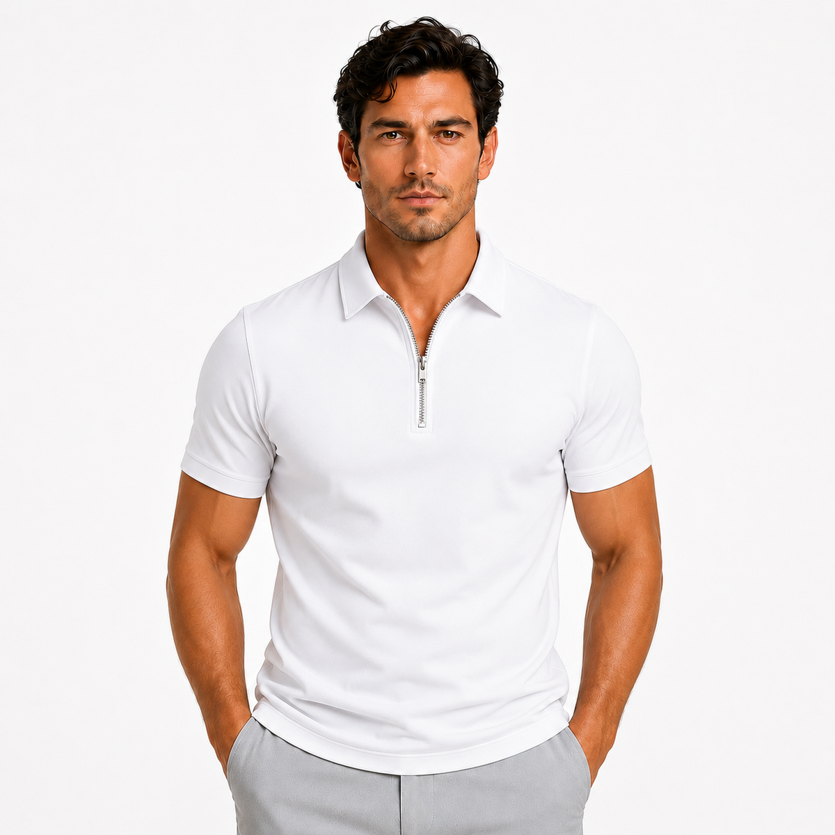 Men's Zip-Neck Slim-Fit Polo Shirt