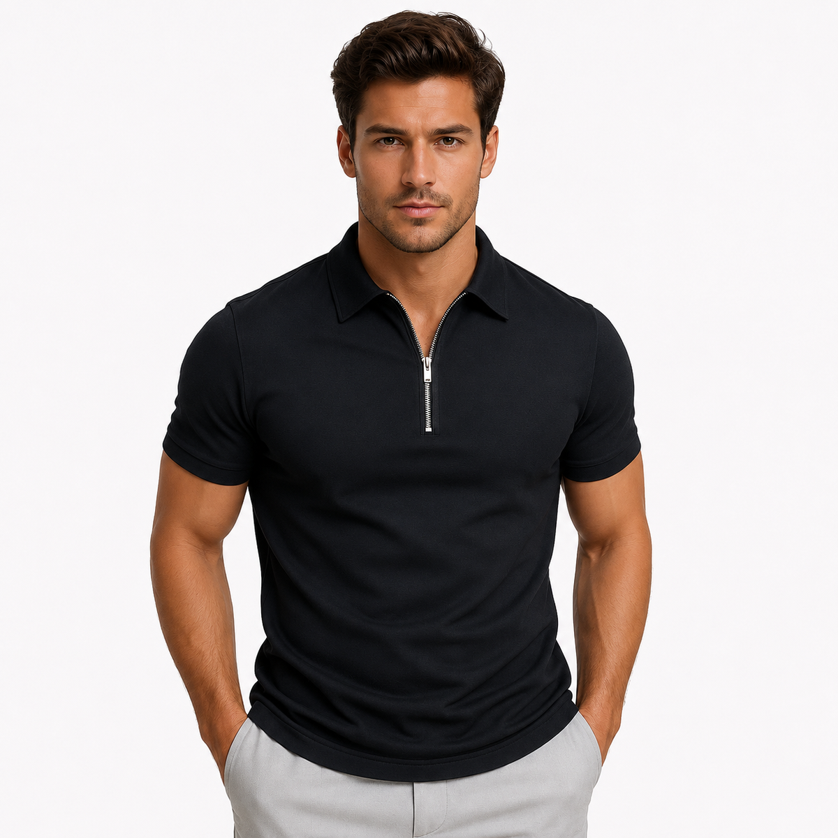 Men's Zip-Neck Slim-Fit Polo Shirt
