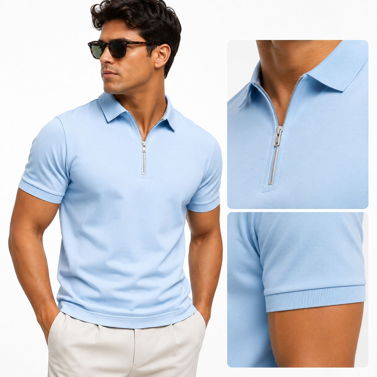 Men's Zip-Neck Slim-Fit Polo Shirt