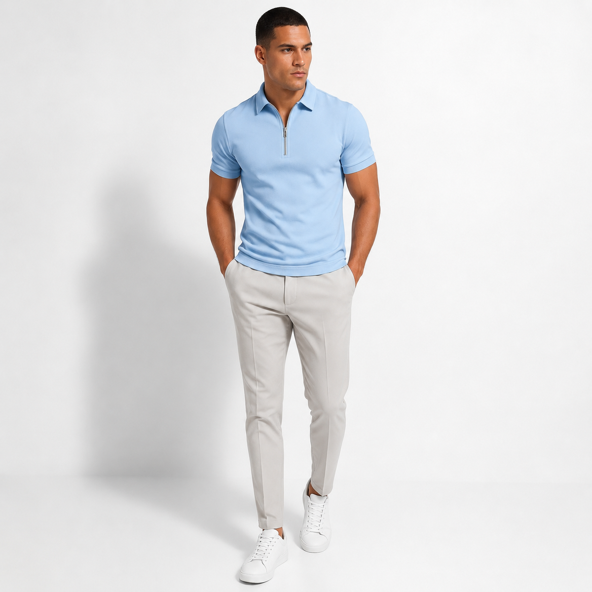 Men's Zip-Neck Slim-Fit Polo Shirt