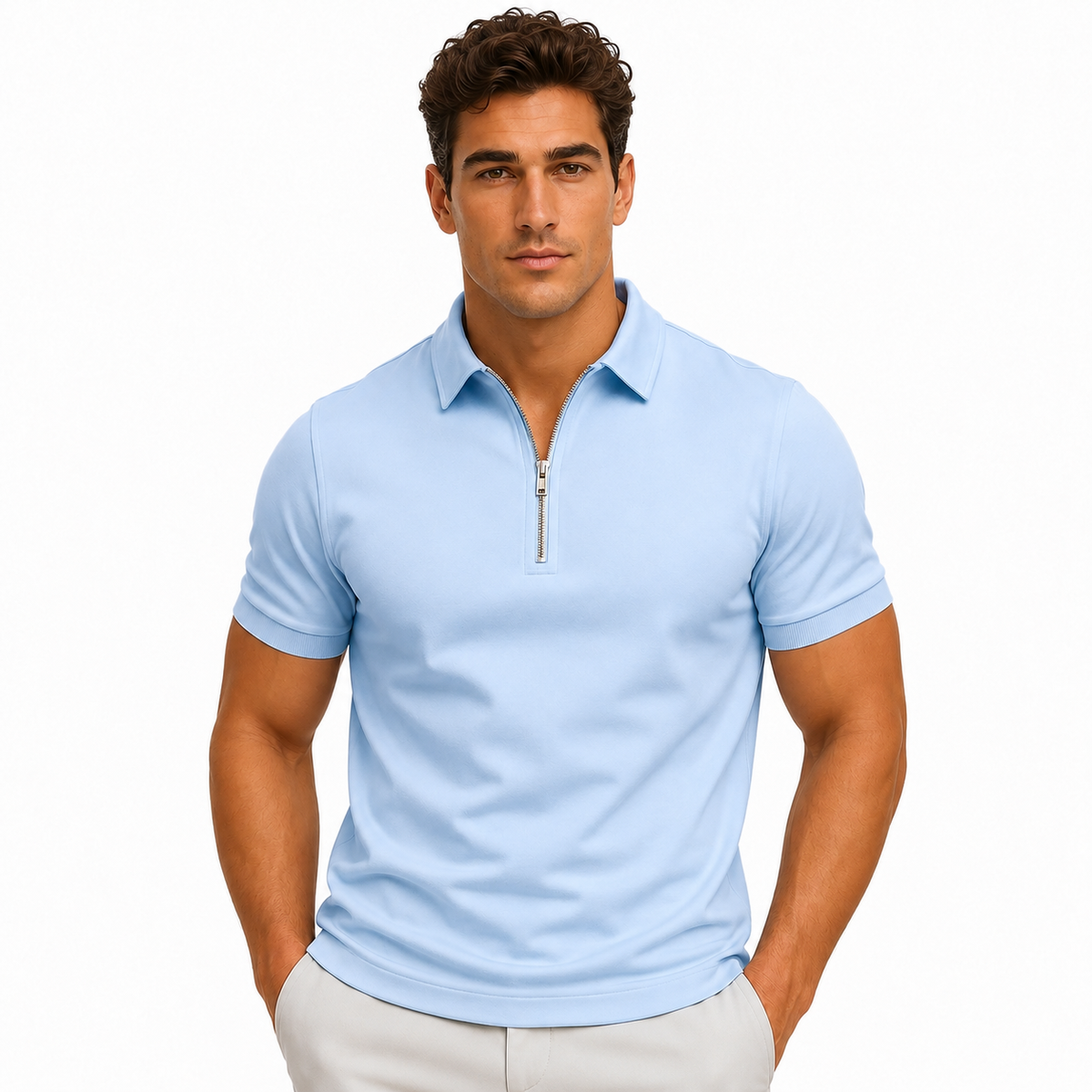 Men's Zip-Neck Slim-Fit Polo Shirt