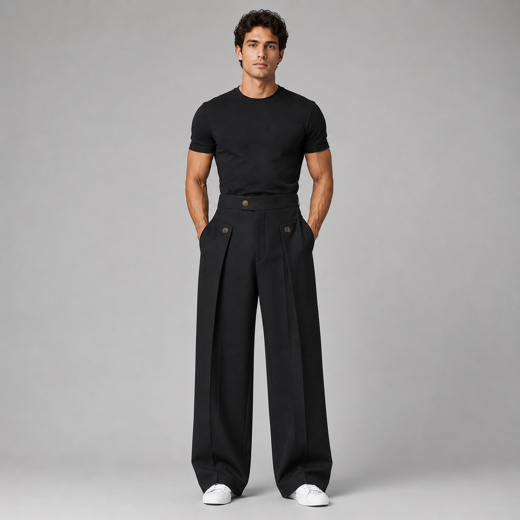 Men's Wide Leg Pleated Trousers