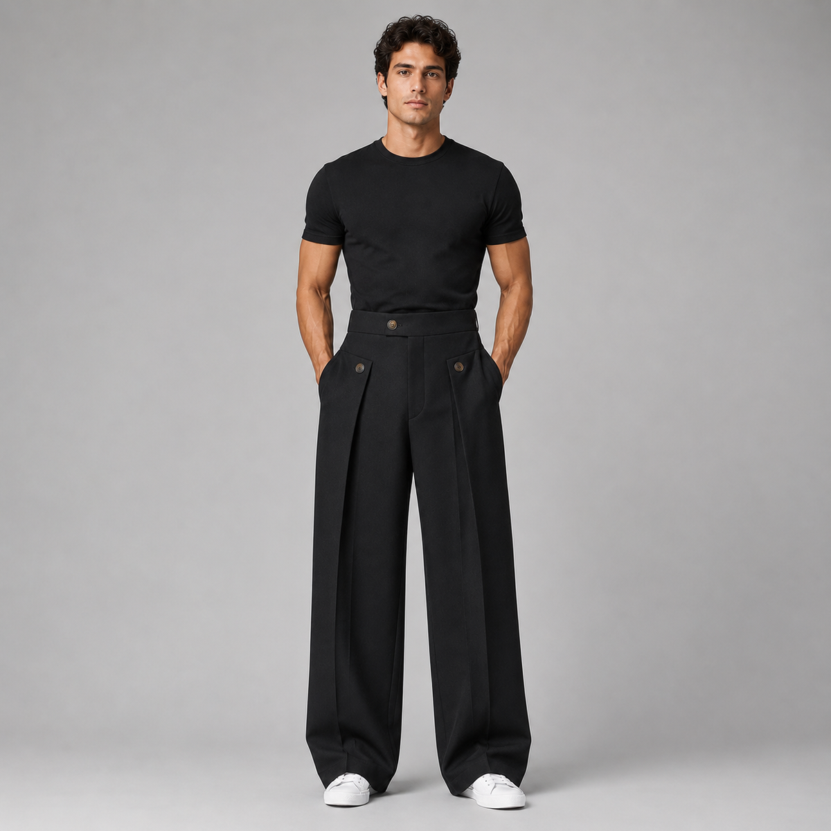 Men's Wide Leg Pleated Trousers