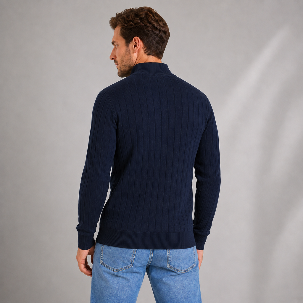 Men's Ribbed Quarter Zip Funnel Neck Jumper