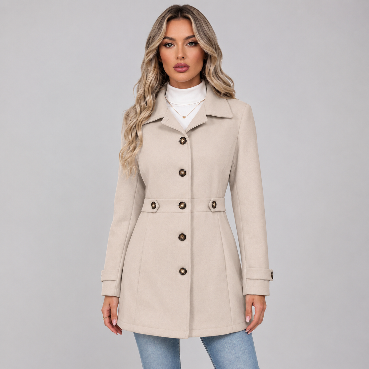 Women Belted Double Breasted Trench Jacket