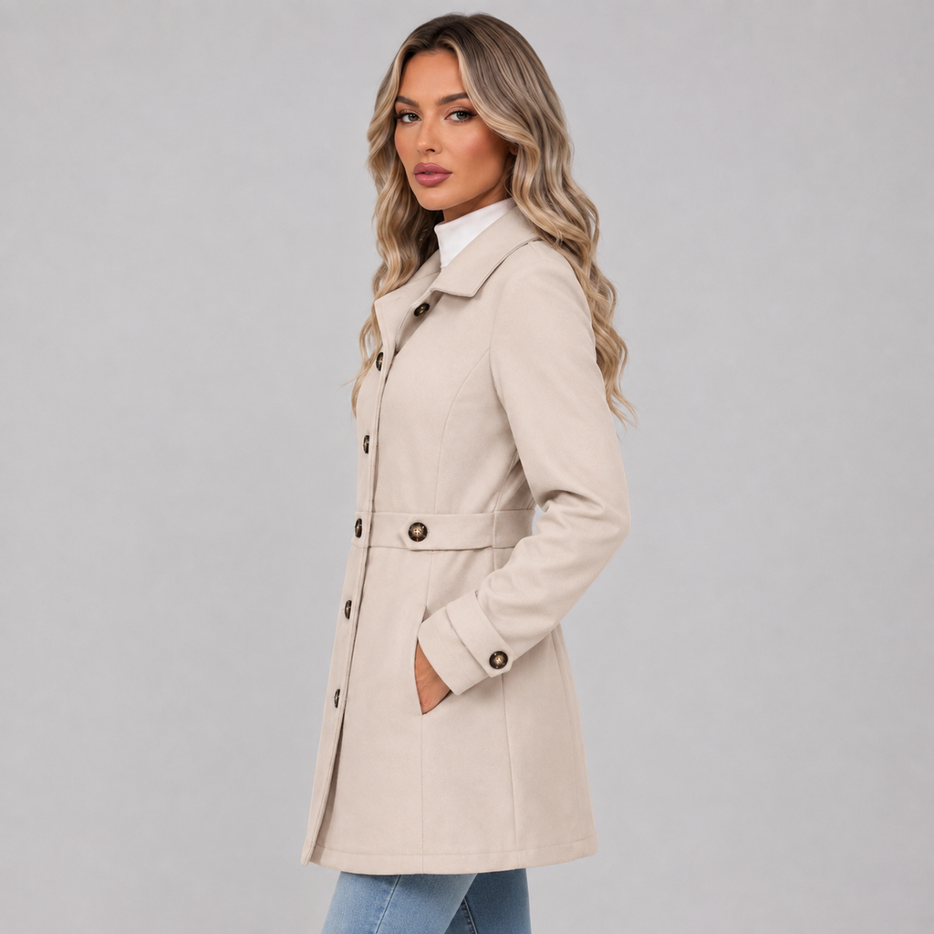 Women Belted Double Breasted Trench Jacket