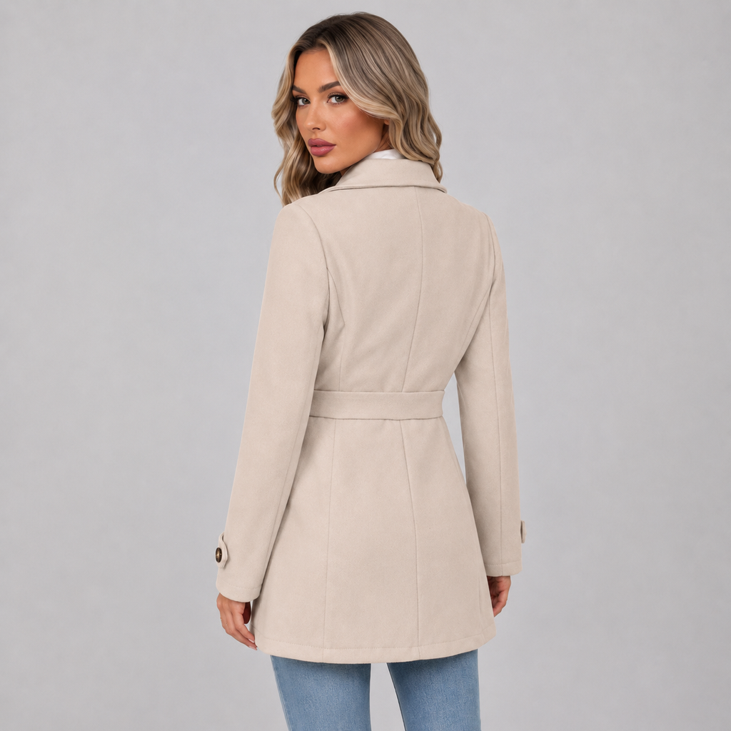 Women Belted Double Breasted Trench Jacket