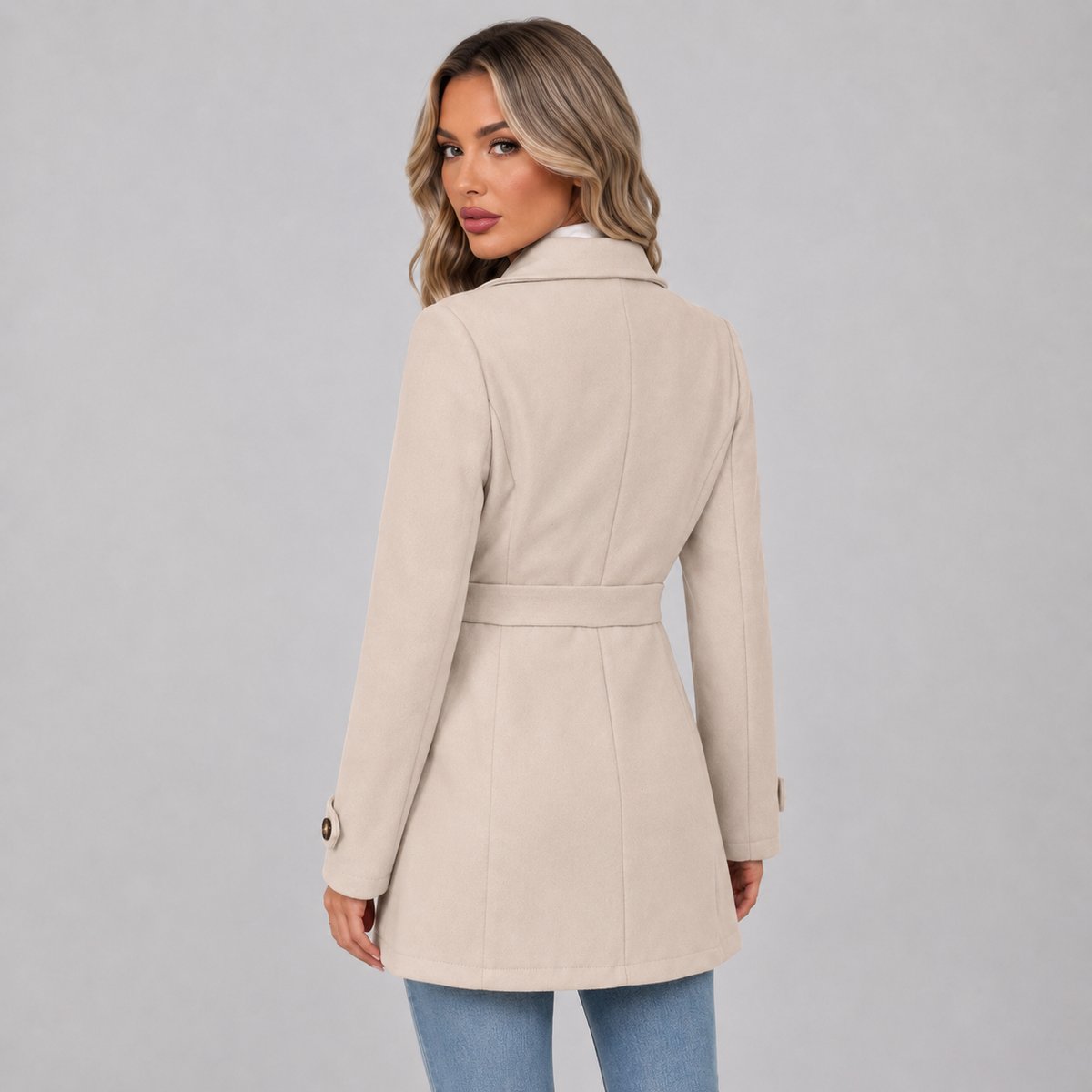 Women Belted Double Breasted Trench Jacket