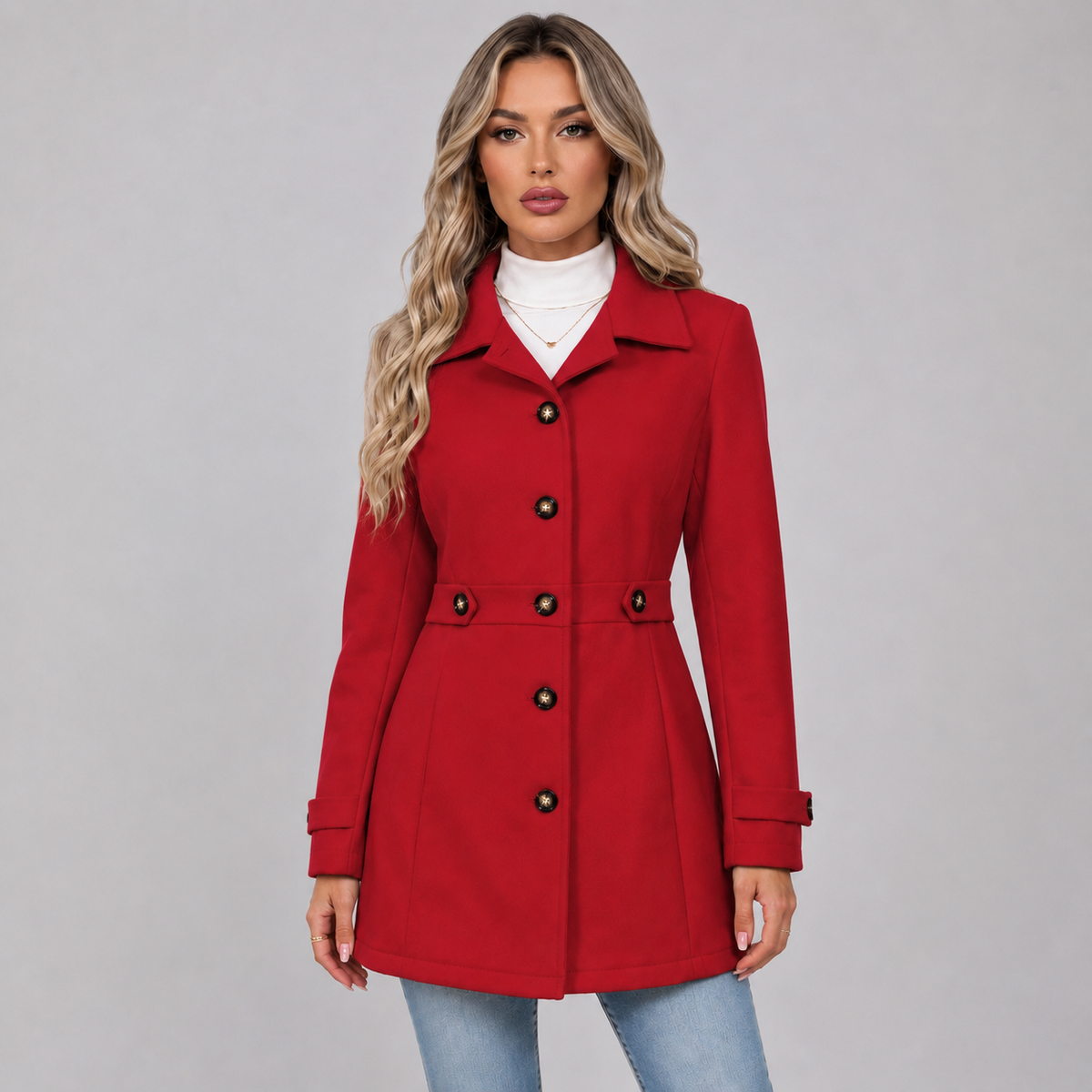 Women Belted Double Breasted Trench Jacket