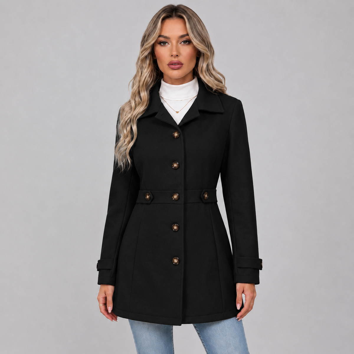 Women Belted Double Breasted Trench Jacket