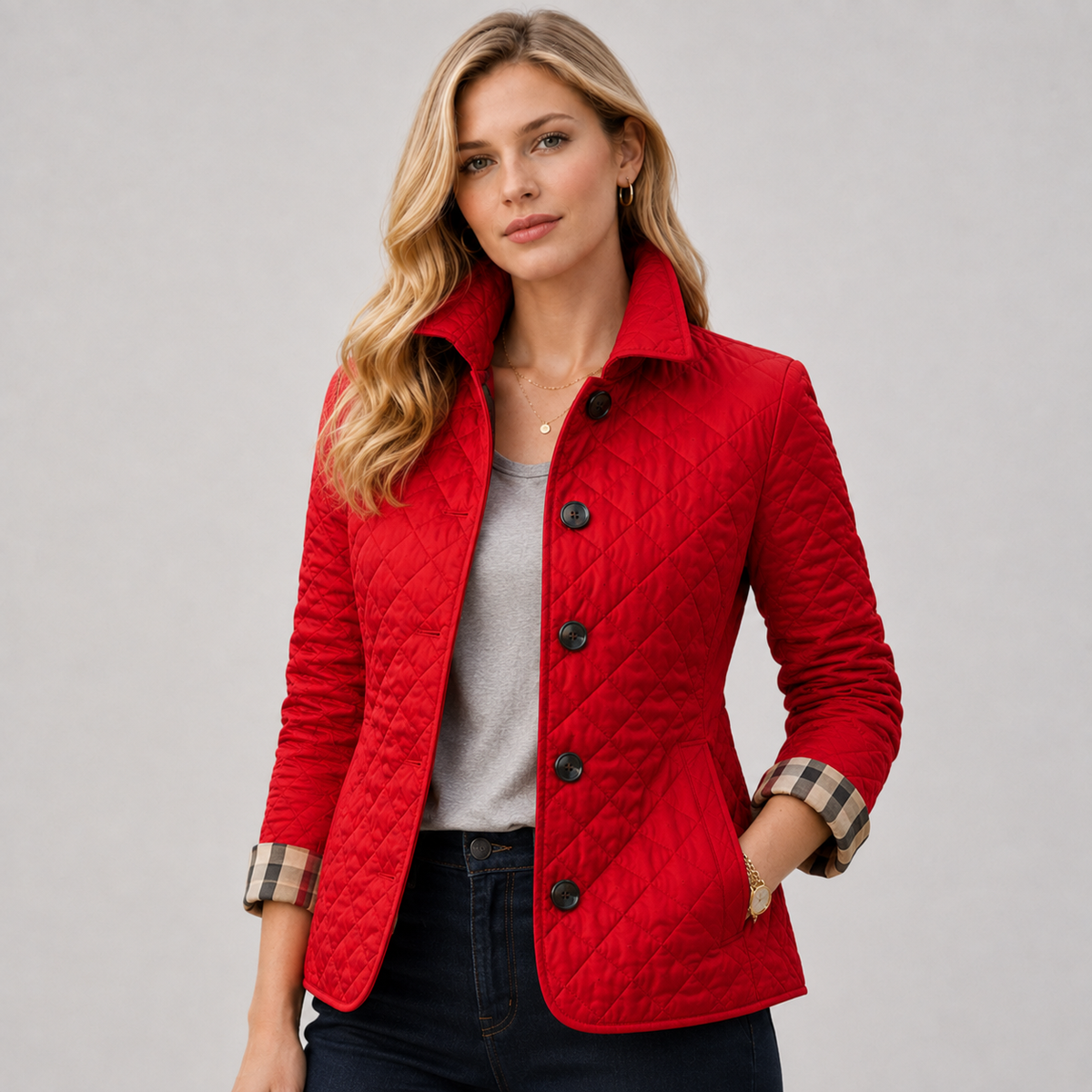 Women Quilted Collared Button Front Jacket