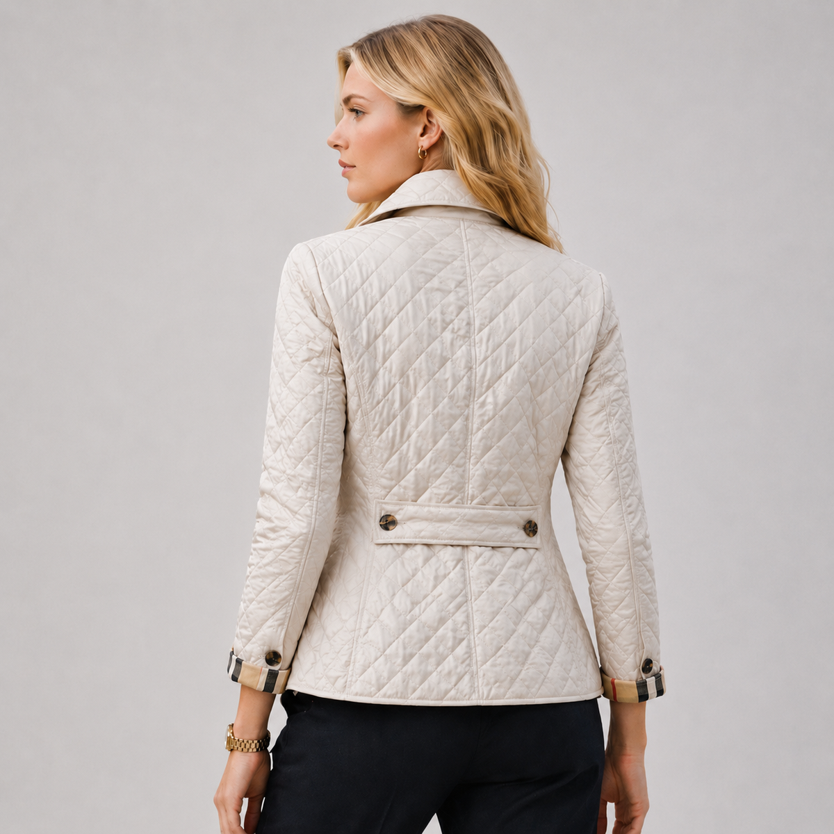 Women Quilted Collared Button Front Jacket
