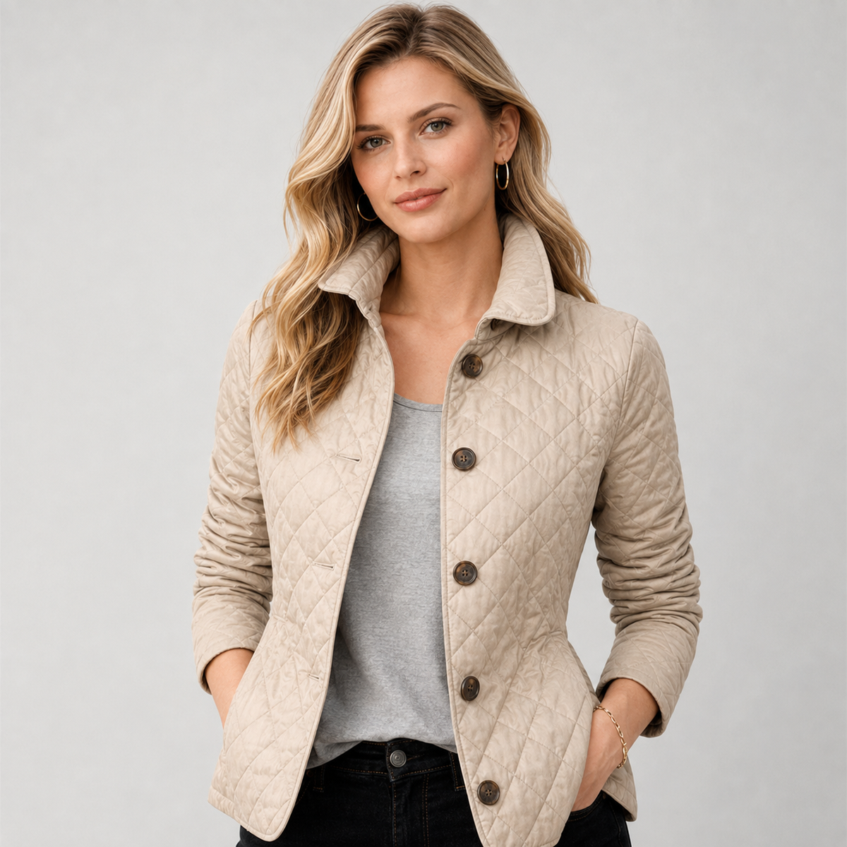 Women Quilted Collared Button Front Jacket