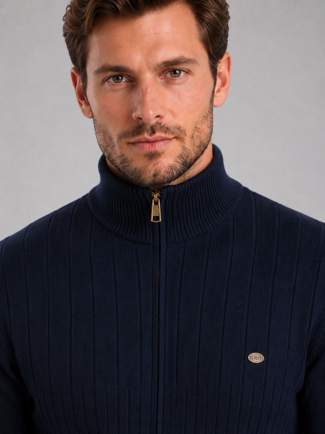 Men's Ribbed Quarter Zip Funnel Neck Jumper
