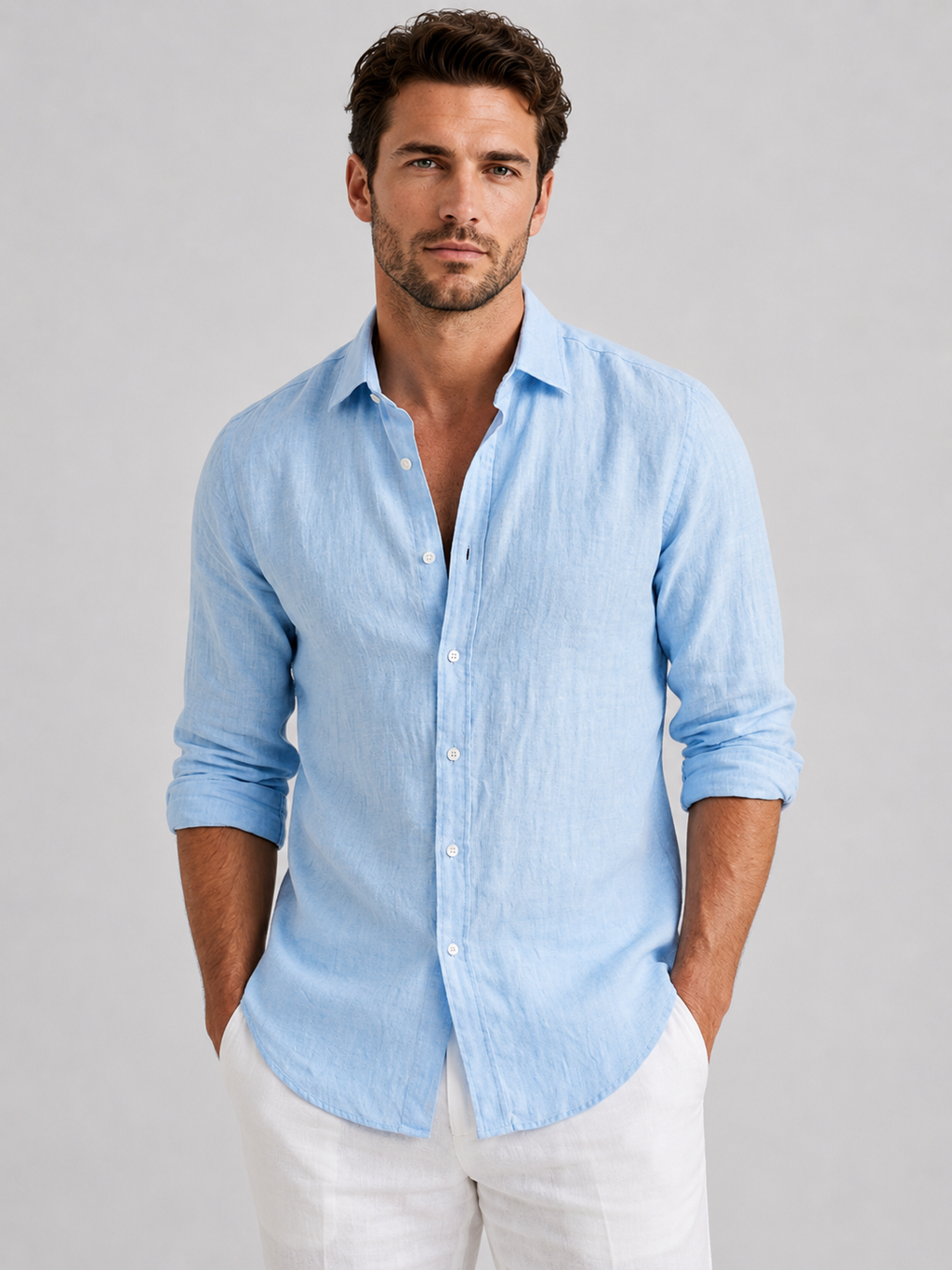 Men's Linen Look Relaxed Fit Button-Up Shirt
