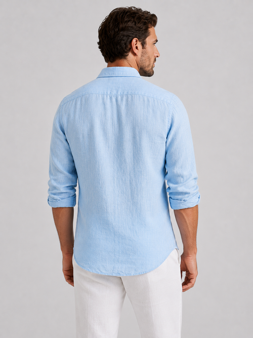 Men's Linen Look Relaxed Fit Button-Up Shirt
