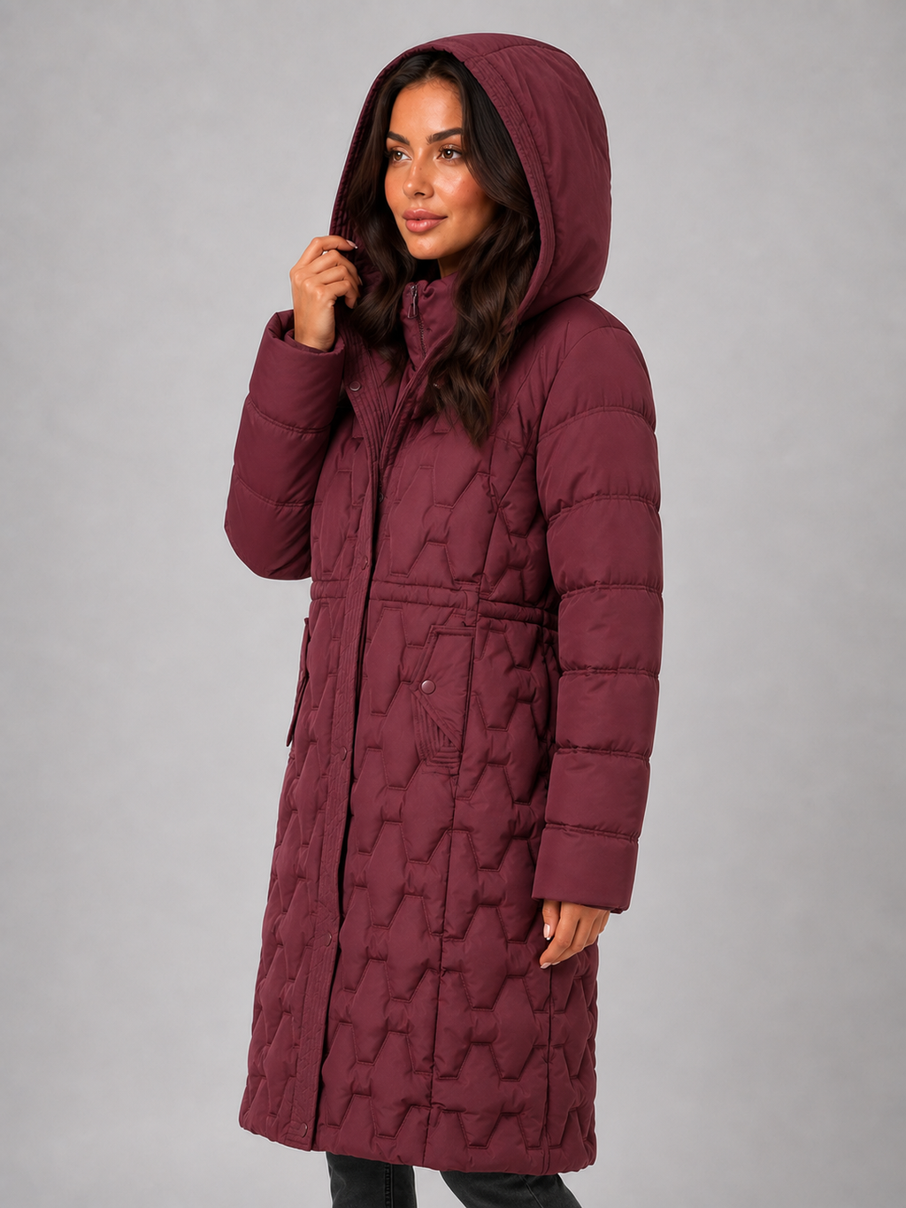 Women Long Hooded Quilted Puffer Coat