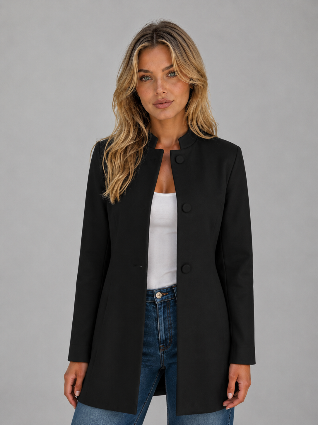 Women Longline Tailored Button Front Jacket