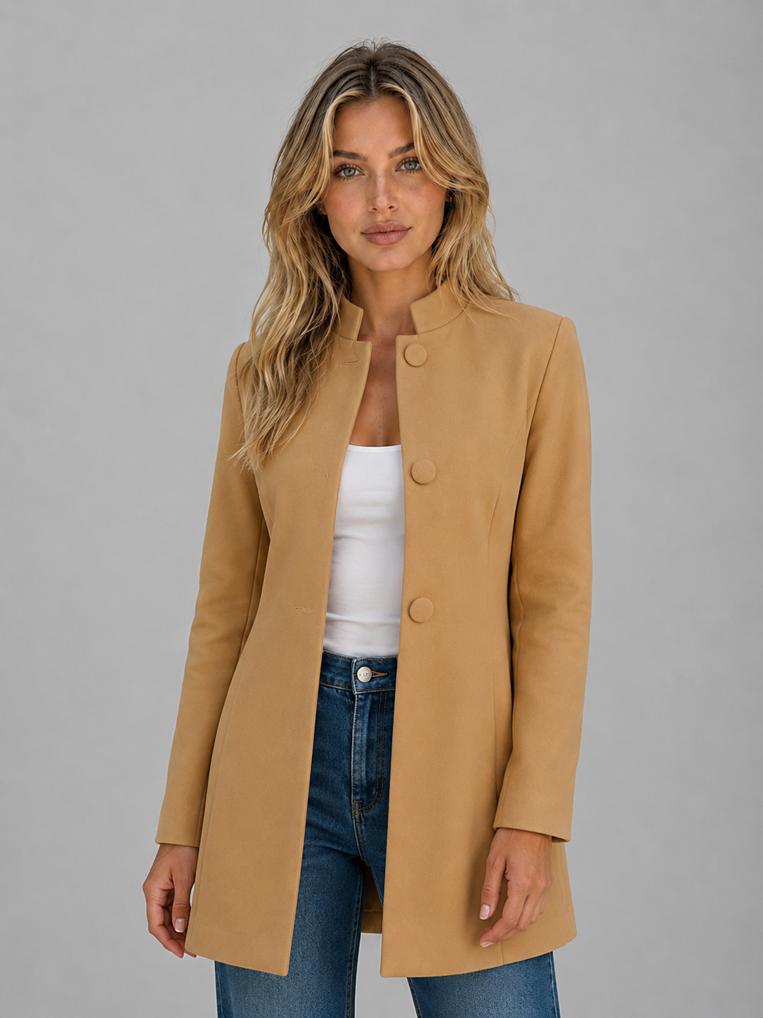 Women Longline Tailored Button Front Jacket