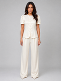 Women Cream Tailored Wide Leg Trouser Suit Set