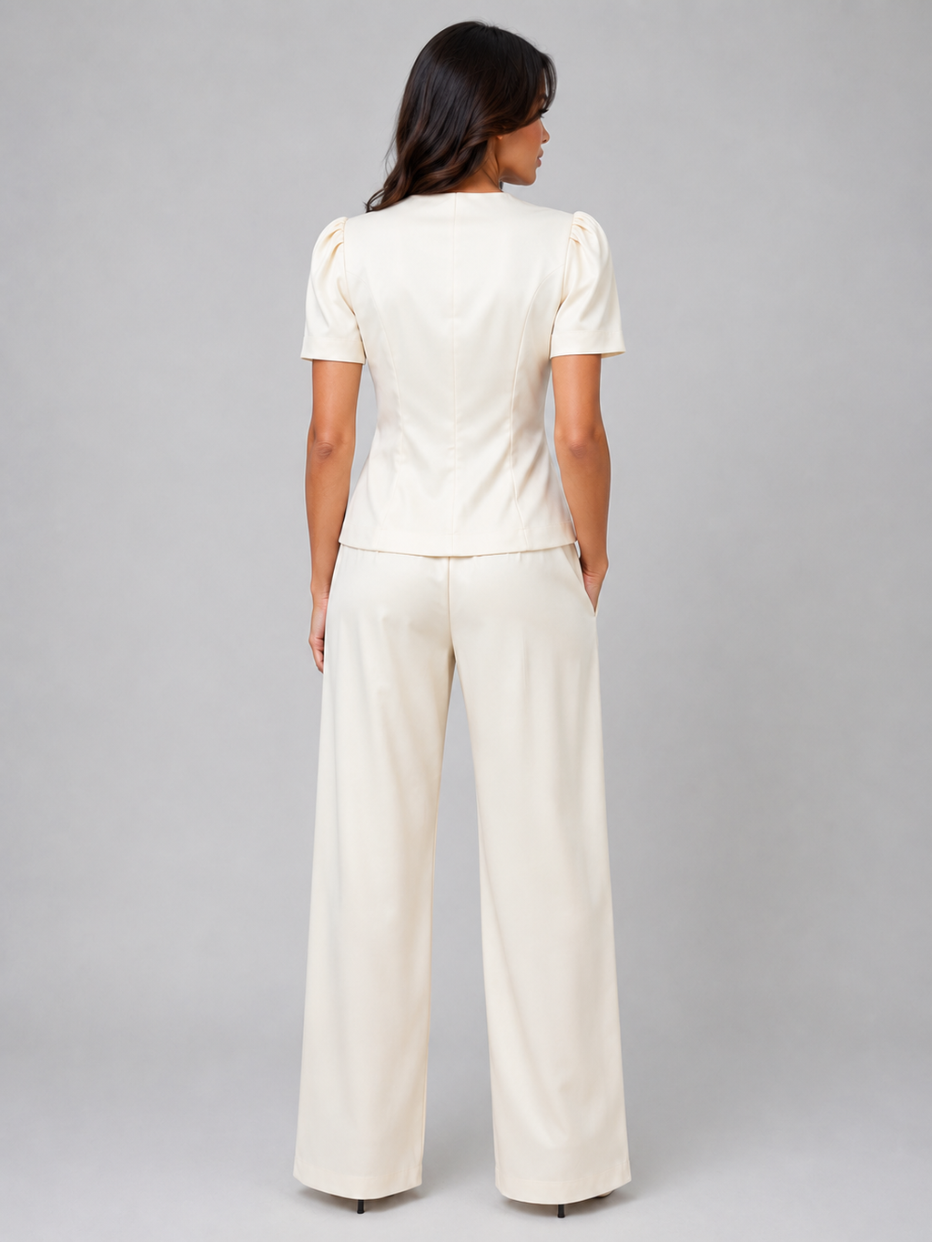 Women Cream Tailored Wide Leg Trouser Suit Set