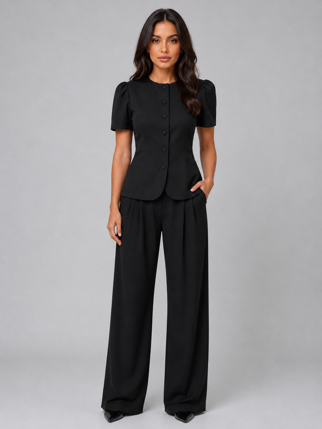 Women Cream Tailored Wide Leg Trouser Suit Set