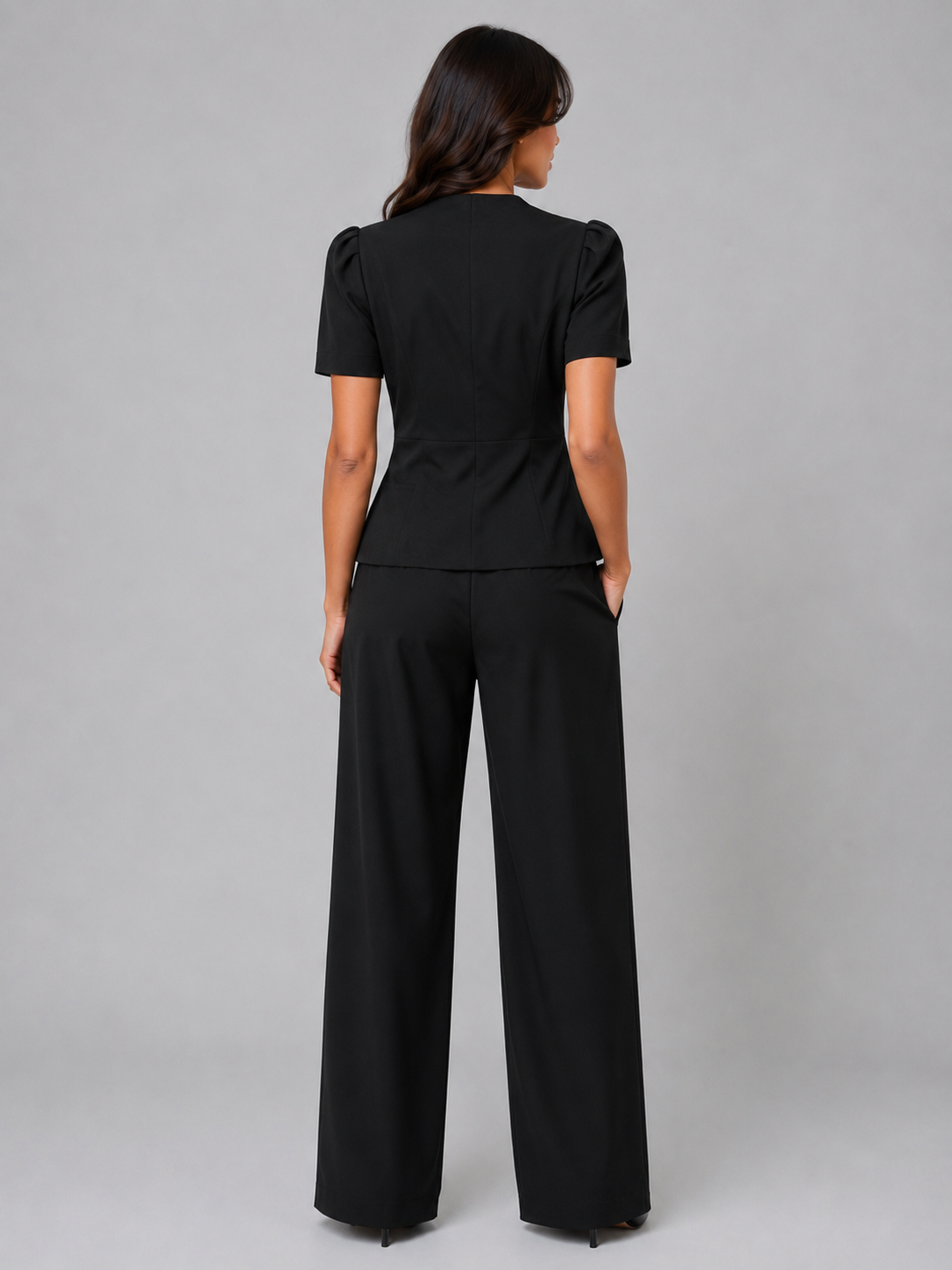 Women Cream Tailored Wide Leg Trouser Suit Set