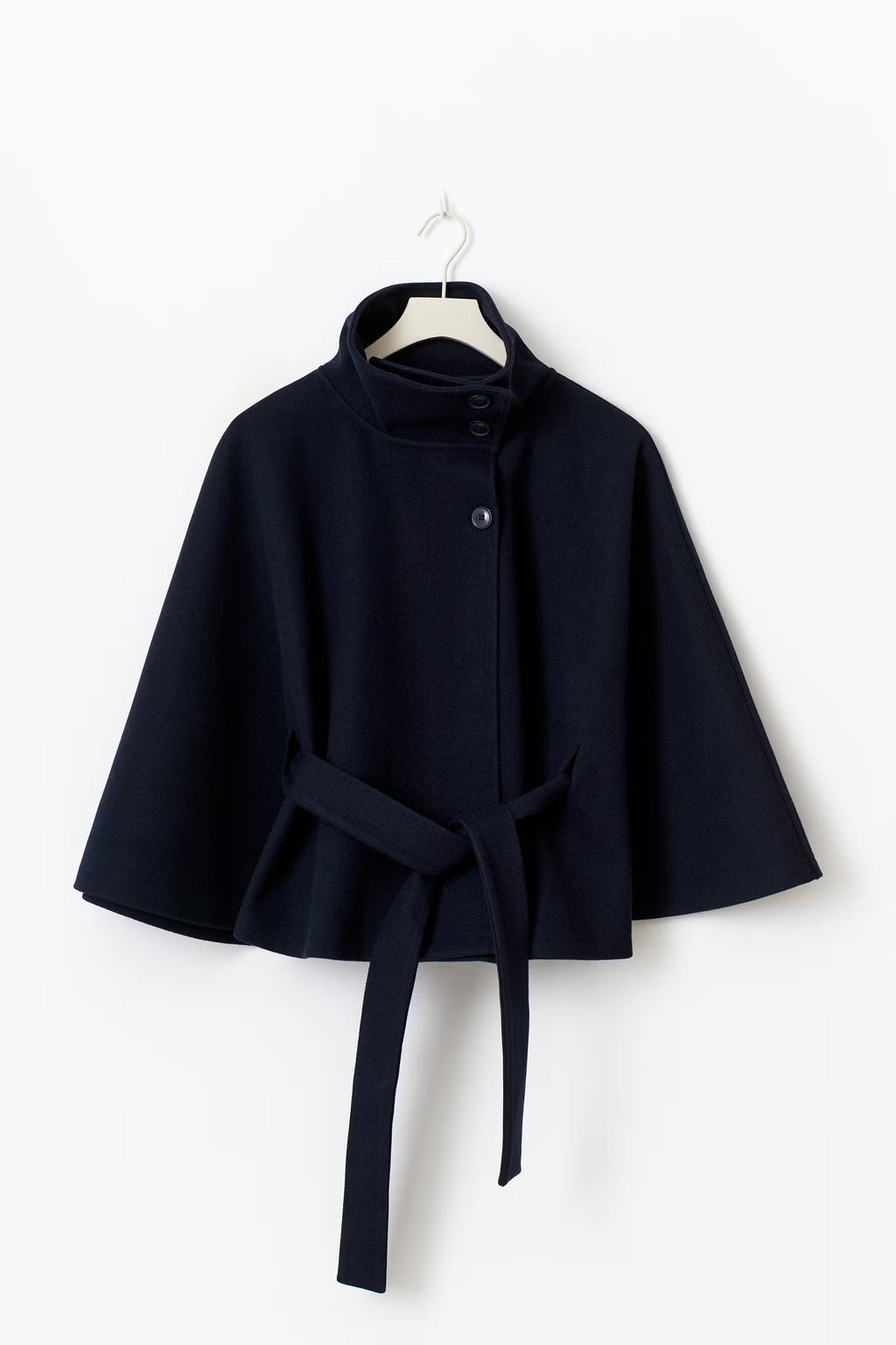 Women Cape Coat High Collar Belted Jacket